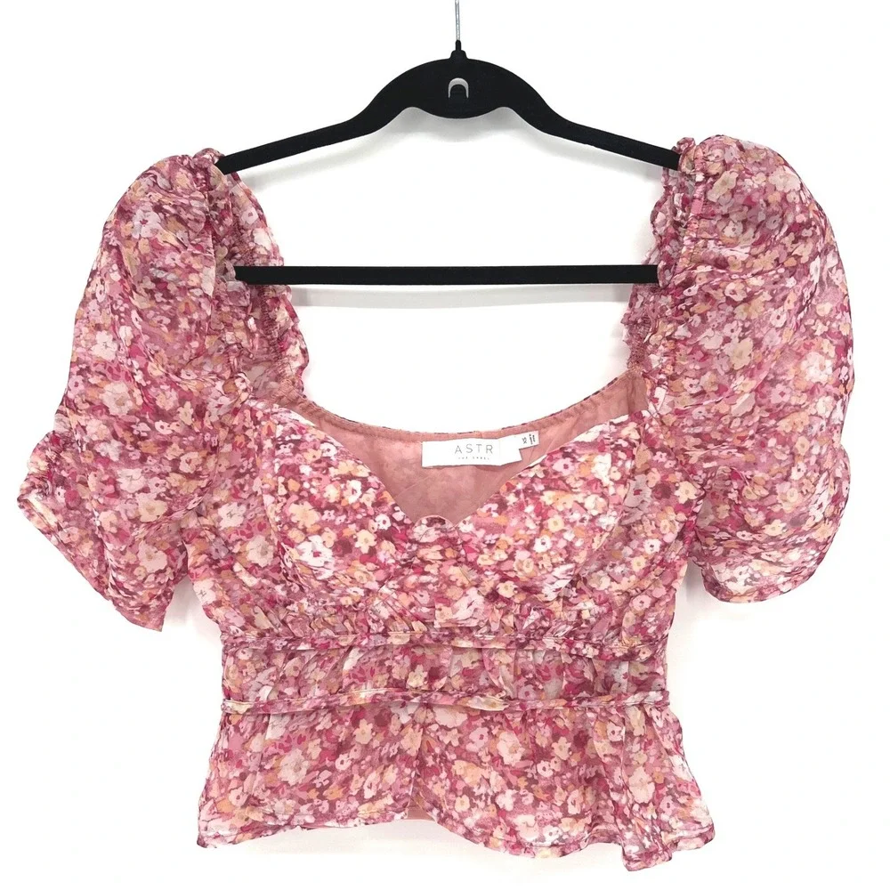 ASTR the Label Nayeli Pink Floral Print Top XS EUC Coquette Cottagecore Festival